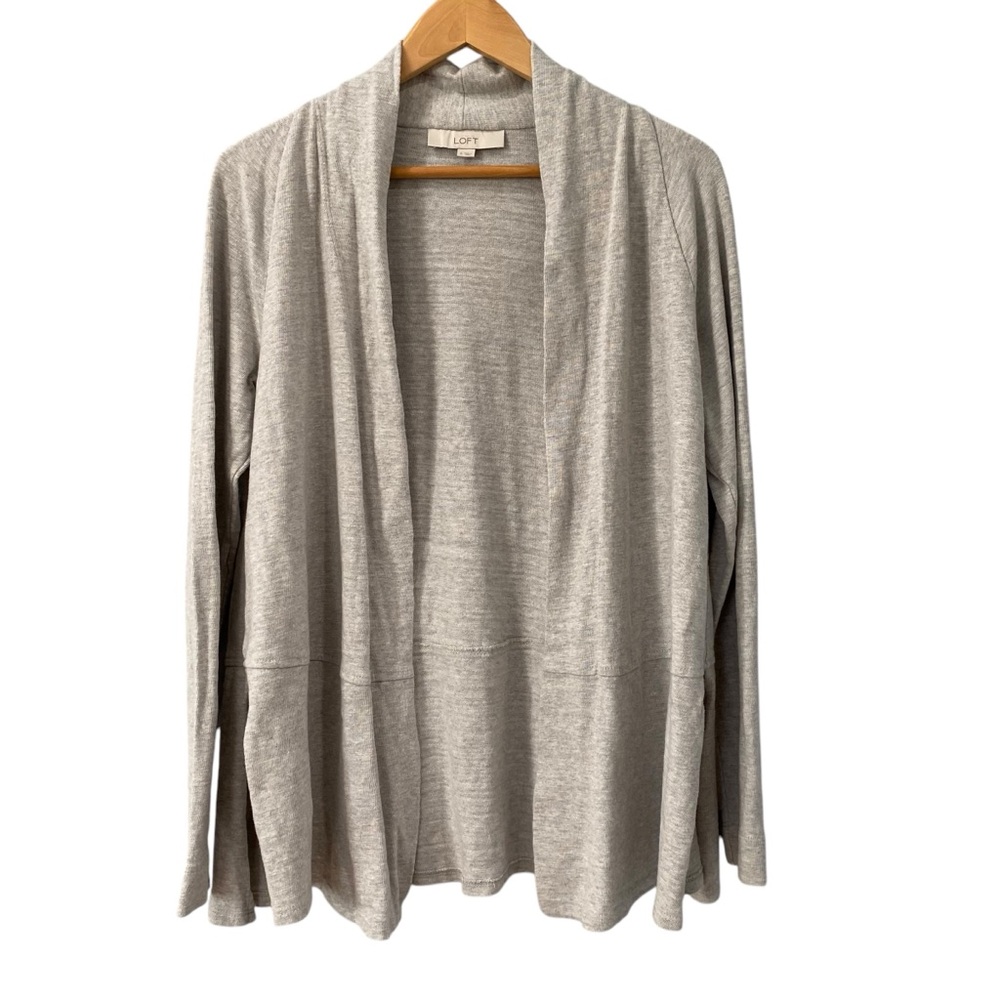 Ann Taylor Loft Heathered Gray Cotton Casual Open Cardigan Sweater S